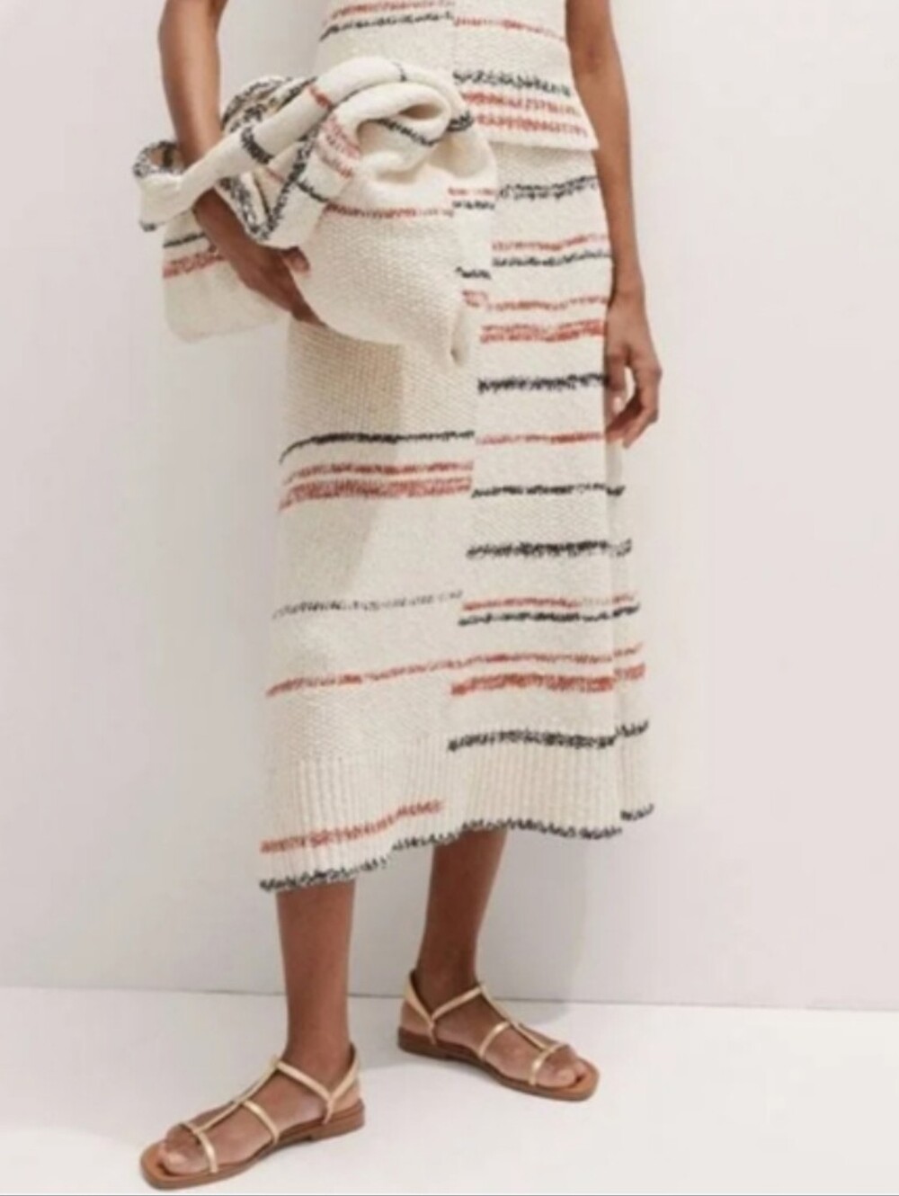 ME+EM Cream Maxi Skirt with Pink and Black Stripes